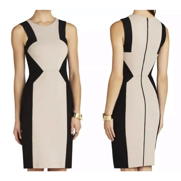BCBGMAXAZRIA Evelyn Fully Lined Colorblocked Knee-length Dress Size 4 Pre-owned - Picture 1 of 10